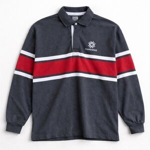 Barbarian Rugby Polo Shirt Men Large Grey Red Stripped Fanshawe Preppy Colligate